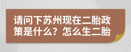 请问下苏州现在二胎政策是什么？怎么生二胎