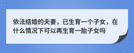 依法结婚的夫妻，已生育一个子女，在什么情况下可以再生育一胎子女吗