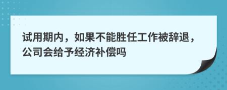 试用期内，如果不能胜任工作被辞退，公司会给予经济补偿吗