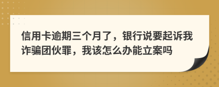 信用卡逾期三个月了，银行说要起诉我诈骗团伙罪，我该怎么办能立案吗