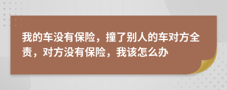 我的车没有保险，撞了别人的车对方全责，对方没有保险，我该怎么办