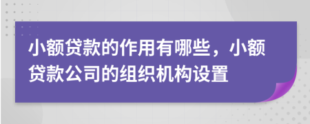 小额贷款的作用有哪些，小额贷款公司的组织机构设置