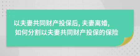 以夫妻共同财产投保后, 夫妻离婚, 如何分割以夫妻共同财产投保的保险