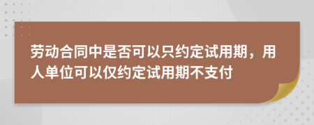 劳动合同中是否可以只约定试用期，用人单位可以仅约定试用期不支付