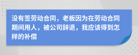 没有签劳动合同，老板因为在劳动合同期间用人，被公司辞退，我应该得到怎样的补偿