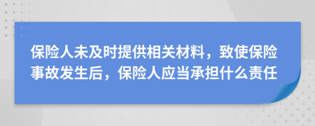保险人未及时提供相关材料，致使保险事故发生后，保险人应当承担什么责任
