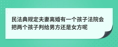 民法典规定夫妻离婚有一个孩子法院会把两个孩子判给男方还是女方呢