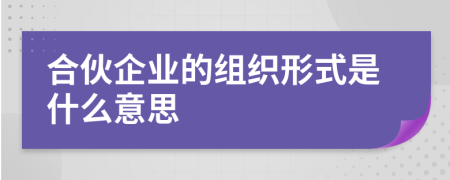 合伙企业的组织形式是什么意思