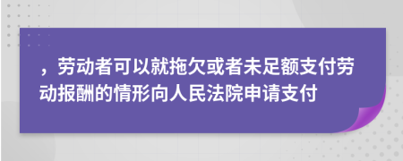  ，劳动者可以就拖欠或者未足额支付劳动报酬的情形向人民法院申请支付