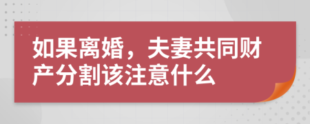 如果离婚，夫妻共同财产分割该注意什么