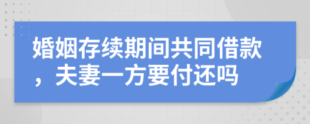 婚姻存续期间共同借款，夫妻一方要付还吗