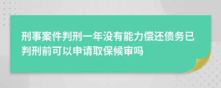 刑事案件判刑一年没有能力偿还债务已判刑前可以申请取保候审吗