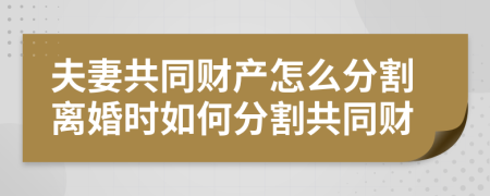 夫妻共同财产怎么分割离婚时如何分割共同财