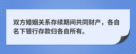 双方婚姻关系存续期间共同财产，各自名下银行存款归各自所有。