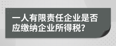 一人有限责任企业是否应缴纳企业所得税？