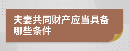 夫妻共同财产应当具备哪些条件