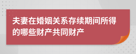 夫妻在婚姻关系存续期间所得的哪些财产共同财产