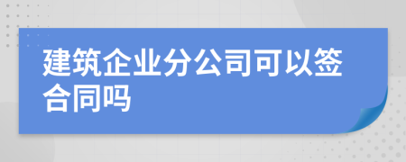 建筑企业分公司可以签合同吗