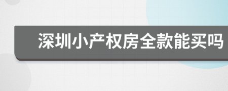 深圳小产权房全款能买吗