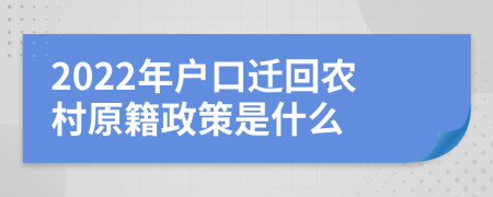 2022年户口迁回农村原籍政策是什么