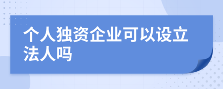 个人独资企业可以设立法人吗