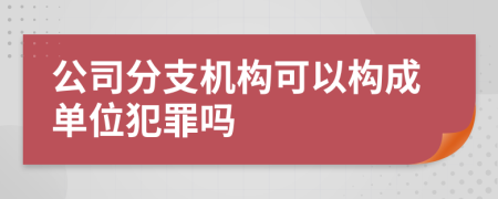 公司分支机构可以构成单位犯罪吗