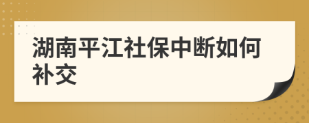 湖南平江社保中断如何补交