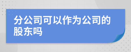 分公司可以作为公司的股东吗