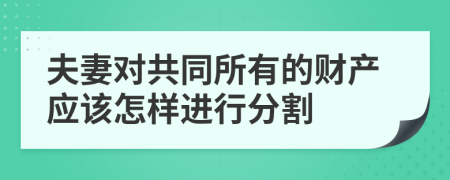 夫妻对共同所有的财产应该怎样进行分割