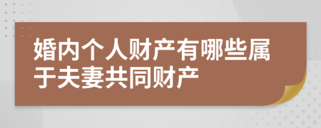 婚内个人财产有哪些属于夫妻共同财产