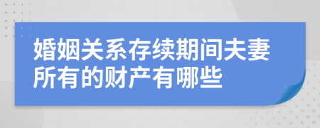 婚姻关系存续期间夫妻所有的财产有哪些