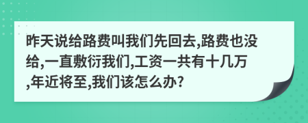 昨天说给路费叫我们先回去,路费也没给,一直敷衍我们,工资一共有十几万,年近将至,我们该怎么办?