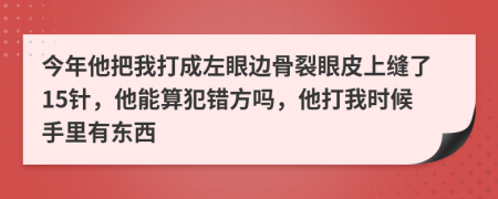 今年他把我打成左眼边骨裂眼皮上缝了15针，他能算犯错方吗，他打我时候手里有东西