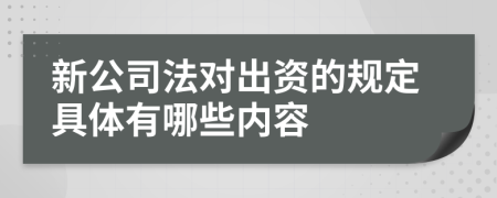 新公司法对出资的规定具体有哪些内容