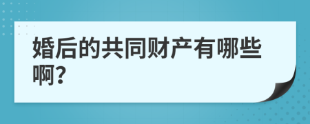 婚后的共同财产有哪些啊？