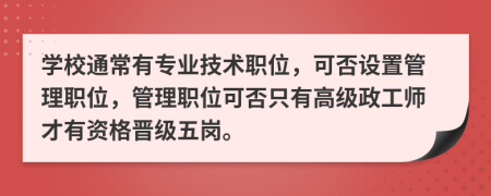 学校通常有专业技术职位，可否设置管理职位，管理职位可否只有高级政工师才有资格晋级五岗。