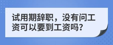 试用期辞职，没有问工资可以要到工资吗？