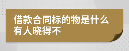 借款合同标的物是什么有人晓得不