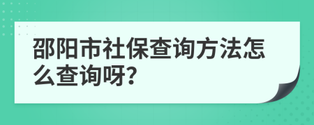 邵阳市社保查询方法怎么查询呀？