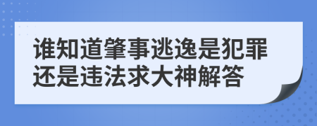 谁知道肇事逃逸是犯罪还是违法求大神解答