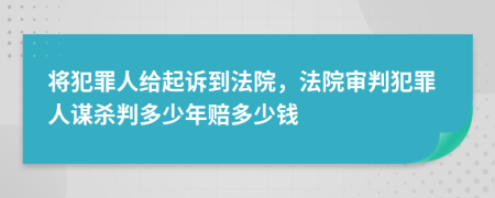 将犯罪人给起诉到法院，法院审判犯罪人谋杀判多少年赔多少钱