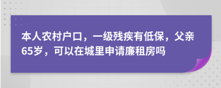 本人农村户口，一级残疾有低保，父亲65岁，可以在城里申请廉租房吗