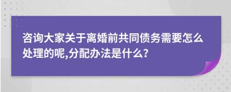 咨询大家关于离婚前共同债务需要怎么处理的呢,分配办法是什么？