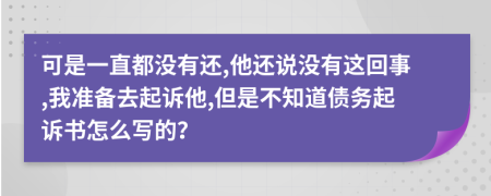 可是一直都没有还,他还说没有这回事,我准备去起诉他,但是不知道债务起诉书怎么写的？