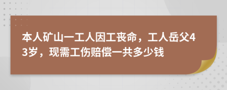 本人矿山一工人因工丧命，工人岳父43岁，现需工伤赔偿一共多少钱