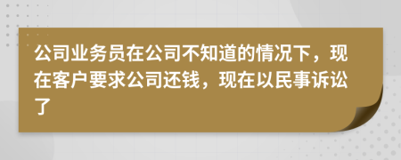 公司业务员在公司不知道的情况下，现在客户要求公司还钱，现在以民事诉讼了