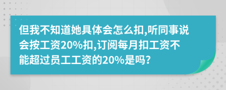 但我不知道她具体会怎么扣,听同事说会按工资20%扣,订阅每月扣工资不能超过员工工资的20%是吗？