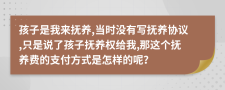 孩子是我来抚养,当时没有写抚养协议,只是说了孩子抚养权给我,那这个抚养费的支付方式是怎样的呢？