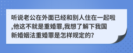 听说老公在外面已经和别人住在一起啦,他这不就是重婚罪,我想了解下我国新婚姻法重婚罪是怎样规定的？