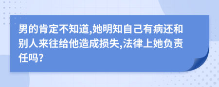男的肯定不知道,她明知自己有病还和别人来往给他造成损失,法律上她负责任吗？